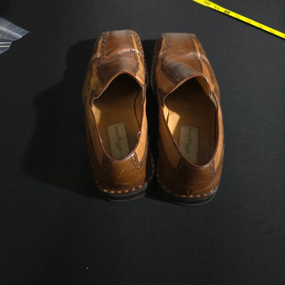 Mezlan 3442 Loafers Mens 9.5 Brown Leather Brogue Square Toe Slip On Spain Dress